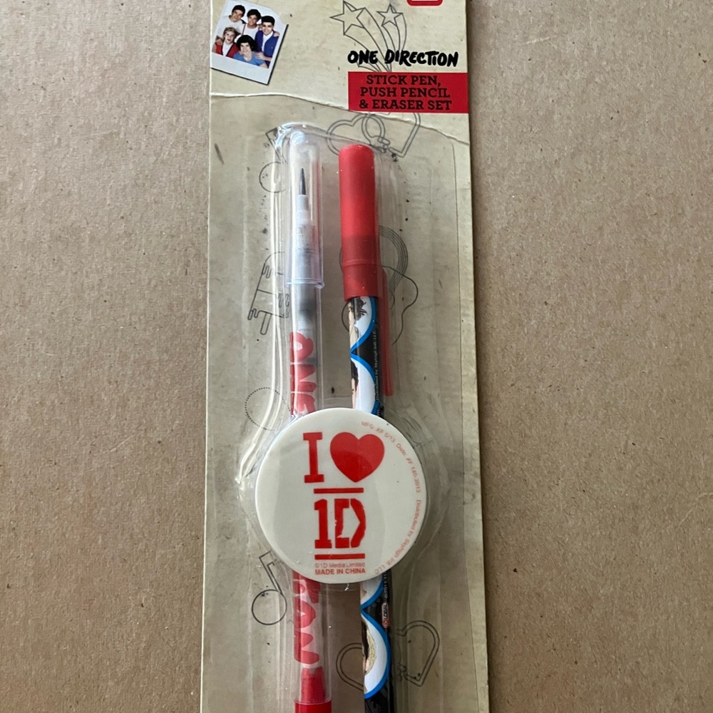 1D / One Direction - pencil pen eraser set- NEW IN PACKAGE - vintage / classic